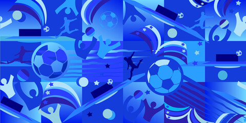 Abstract Soccer European competition international modern background with sports soccer stadium camp goal soccer ball element championship blue pattern 2024 Summer vacation Football banner art 