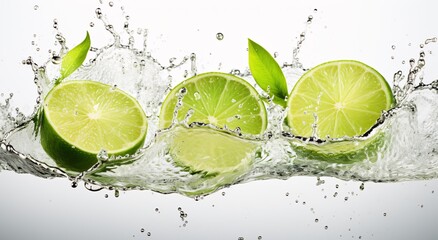 a limes in water with water splashing