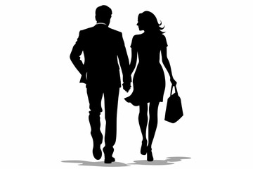  Couple people silhouette black walking white background
