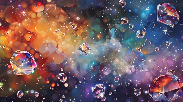 The image of the cosmic psychedelic space on the canvas is filled with thousands of flickering points of light, giving the impression of diamonds shining in the dark.