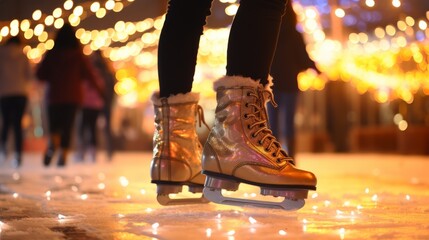 Close-up of a person ice skating on an ice rink