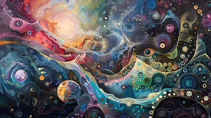 The psychedelic cosmos on the canvases of art is represented by a whirlwind of colors and textures that captures the imagination and brings new sensations with each examination. - obrazy, fototapety, plakaty