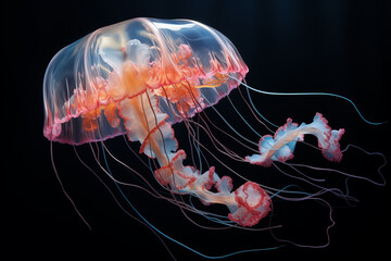 Obraz premium Generative Ai of detailed jelly-fish in dark waters. 