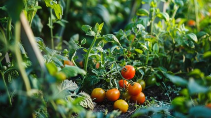 Group of Tomatoes Growing in Garden