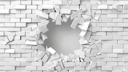 Broken heart shape in a white brick wall, expressing lost love