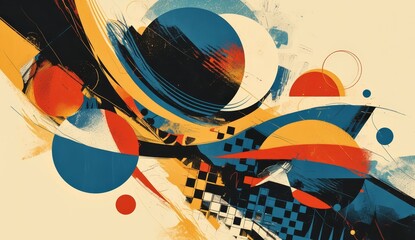 Abstract geometric shapes' with colorful blocks and bold lines. 