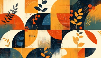An illustration in bold, flat colors and geometric shapes. 