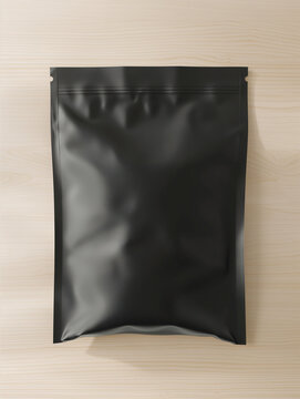 Black food bag with zipper Blank snack sachet 3d illustration