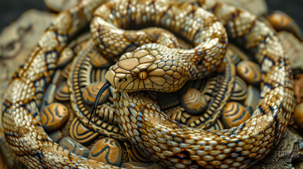 Macro shot of exquisite, ornately patterned snake statue
