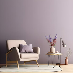 design of living room interior with light purple wall color
