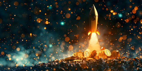 Entrepreneur achieves soaring success with rocket launch symbolizing strategic growth and innovation Concept Business Innovation Strategic Growth Entrepreneurial Success Rocket Launch. - obrazy, fototapety, plakaty