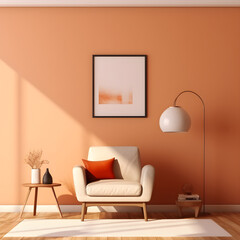 stylish living room with arm chair side lamp and wall mockup