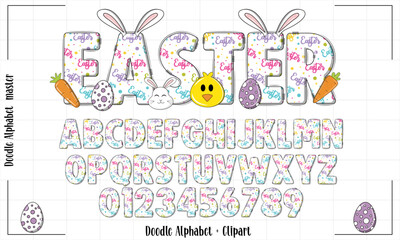 Easter Doodle Delights: Alphabet & Clipart Set for Adobe Stock - Perfect for Spring Designs