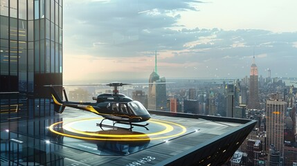 helicopter on top of a tall building