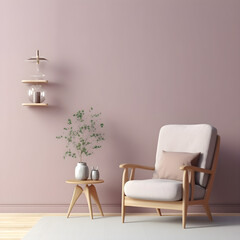 interior of a living room with a chair with wall purple color