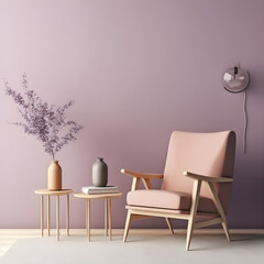Fototapeta na wymiar purple wall color and a chair with side table