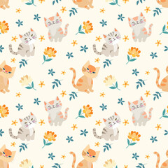 Cute cat with minimal flower seamless patterns. This pattern can be used for fabric textile wallpaper gift wrap paper.