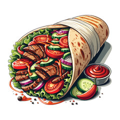 vector art illustration of pizza yummy shawarma