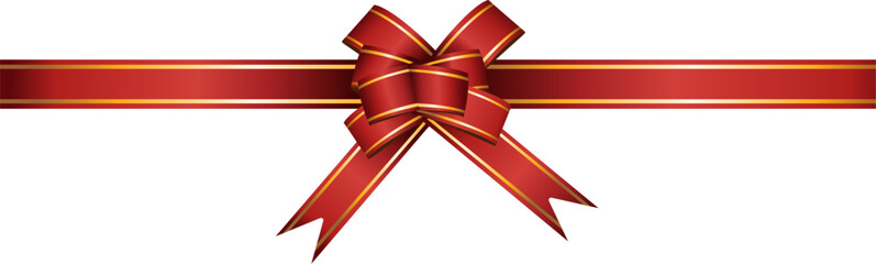 Red ribbon bow has gold trim illustration	