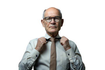 Portrait studio Smart and healthy senior business man wearing suit and t shirt that posing and smiling relaxedly isolated on transparent png background.