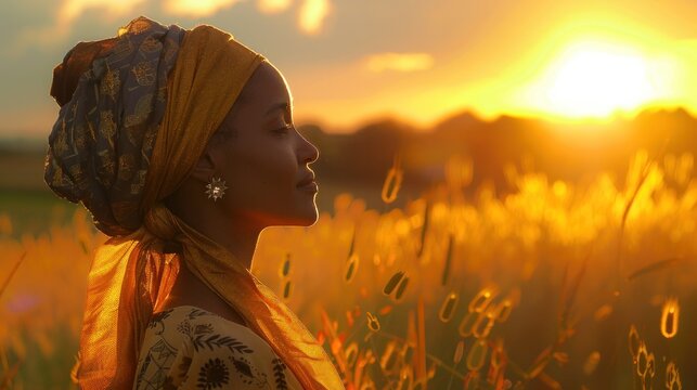 joyful Reflection: As Aisha gazes out across the field, her heart swells with gratitude for the simple pleasures of life. 