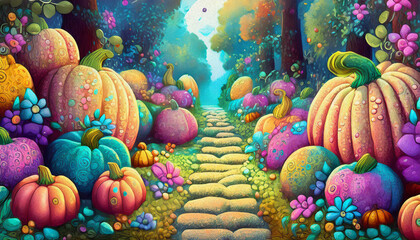 Fototapeta premium oil painting style pumpkin in the field