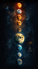 Cosmic planets arranged vertically in the universe - obrazy, fototapety, plakaty