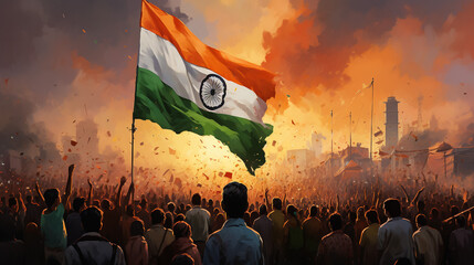 indian flag waving illustration icon .indian republic & independence day,generative Ai