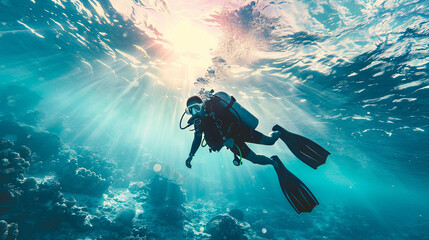 Experienced diver explores the depths of the ocean with scuba gear
