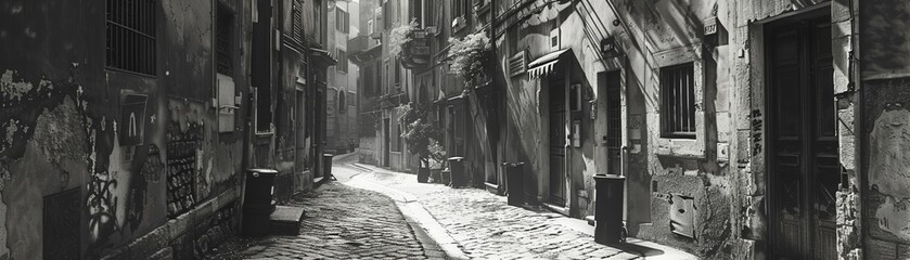 charcoal illustration of a quiet street in Rome, subtle shadows, realistic