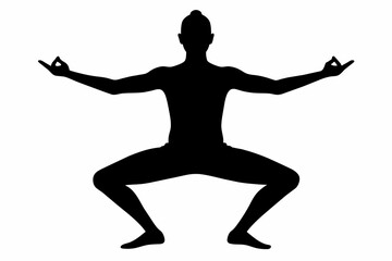  man yoga pose silhouette black vector illustration