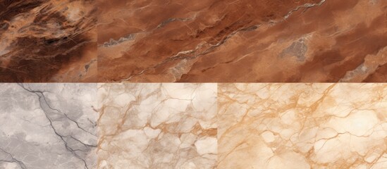 The image showcases four distinct colors of marble on a clean white background. The marbles exhibit varying shades and patterns, with a focus on their unique textures and colors.