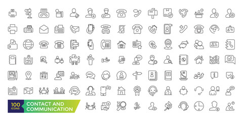 Contact and communication line icons set vector illustration. imple Set of Message Related Vector Line Icons. Contains such Icons as Conversation, SMS, Notification. - obrazy, fototapety, plakaty