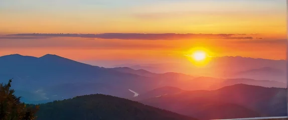 Foto op Plexiglas Sunset over the mountains nature landscape  © MENTOR