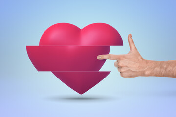 Hand selecting heart icon on gradient