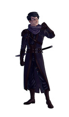 Fototapeta premium Ranger Rogue guy in black suit character illustration