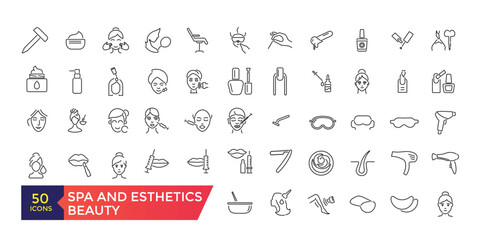 Spa and Esthetics Icon set. Wellness, relaxation, health, exercise, spa, diet, wellbeing, icon set collection.