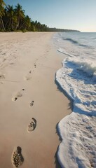 Vertical photo of beach with a human footprint in the sand