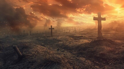 Battlefield Graveyards: The Aftermath of Conflict and conceptual metaphors of The Aftermath of Conflict - obrazy, fototapety, plakaty