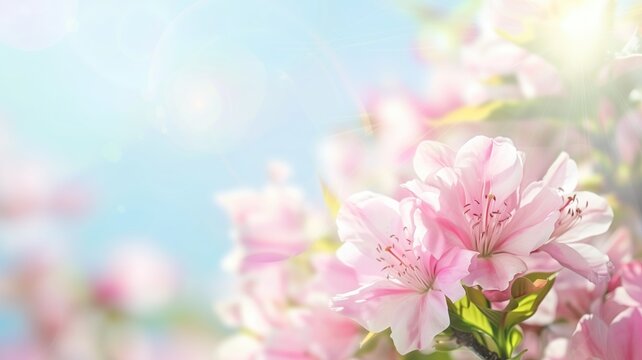 Blooming pink flowers under a radiant sun, symbolizing the freshness of spring