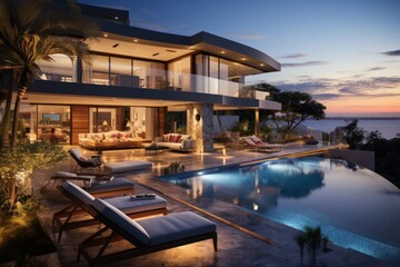 Luxurious House With Swimming Pool Generative AI - obrazy, fototapety, plakaty