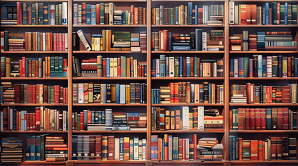 Diverse Bookshelf: Various Genres and Subjects - obrazy, fototapety, plakaty