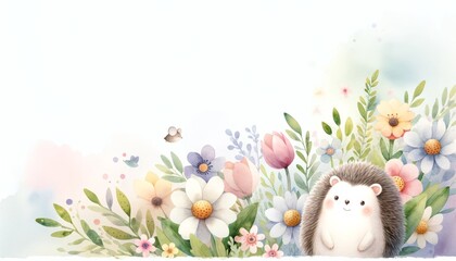 Whimsical Hedgehog and Floral Wonderland - obrazy, fototapety, plakaty