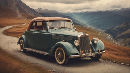 Fototapeta na wymiar Vintage car in the mountains