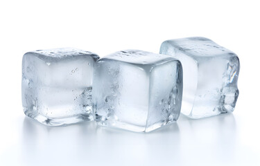 Obraz premium Three melting ice cubes on white background