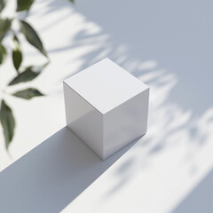 White box sitting on a table with a plant in the background, Design Visualization. Generated AI 