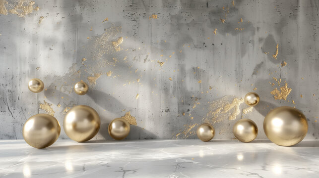 3d wallpaper with golden balls abstract background 