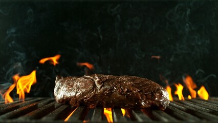 Tasty Beef Steak Placed on Grill Grid. - 768865179