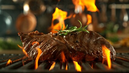 Tasty Beef Steak Placed on Grill Grid. - 768865182