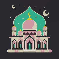Fototapeta premium 2d vector illustration art colorful Ramadan mosque professional shirt design, illustration, typography, dark fantasy